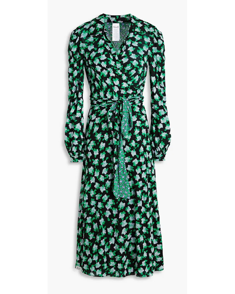 Diane von Furstenberg Phoenix reversible printed stretch-mesh midi wrap dress - Green Green