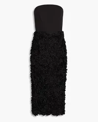 Marchesa Strapless floral-appliquéd crepe midi dress - Black Black