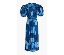 Cutout printed woven midi dress - Blue