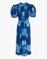 ROTATE Birger Christensen Cutout printed woven midi dress - Blue Blue