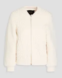 Maje Cable-knit paneled faux shealing bomber jacket - White White