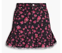 Floral-print denim mini skirt - Black
