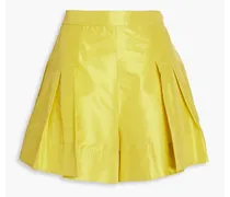 Pleated silk-taffeta shorts - Yellow