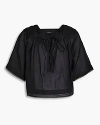 Rag & Bone Charlotte guipure lace-trimmed gathered ramie top - Black Black