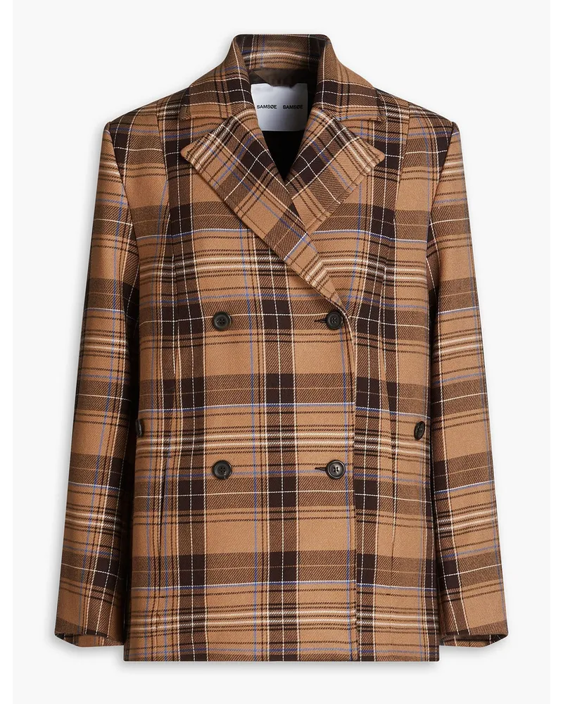 Samsøe & Samsøe Double-breasted checked twill blazer - Brown Brown