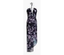 Maeve off-the-shoulder floral-print stretch-mesh maxi dress - Purple