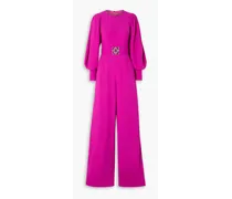 Embellished belted crepe jumpsuit - Purple