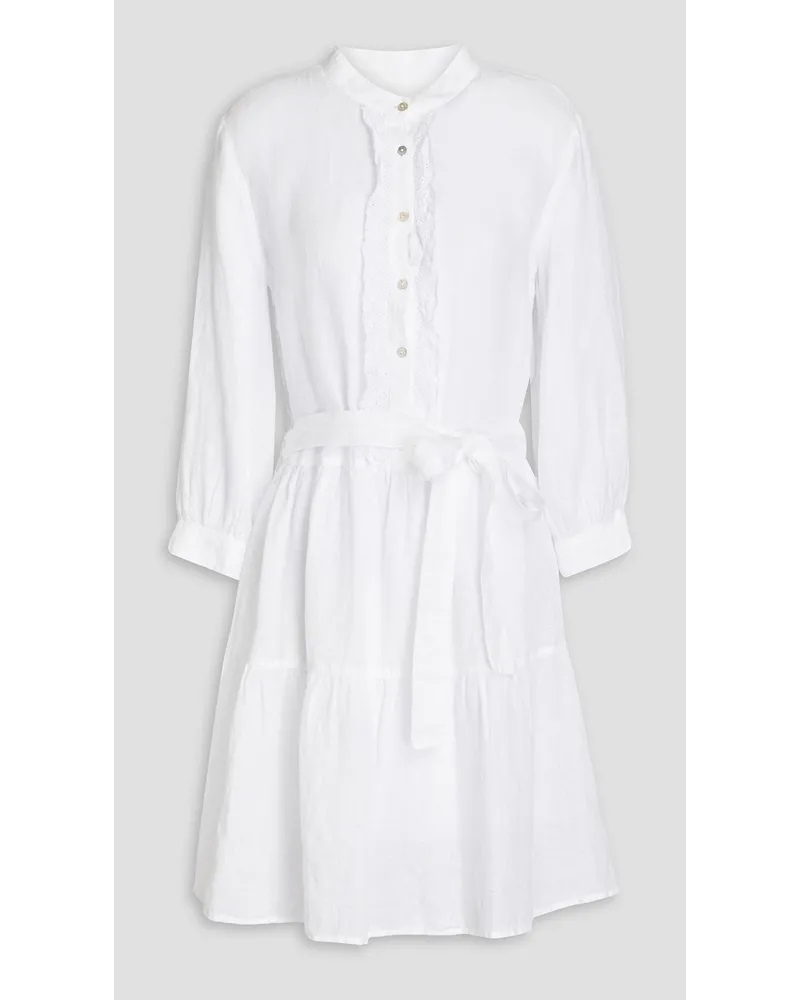 120% Lino Lace-trimmed belted linen mini dress - White White