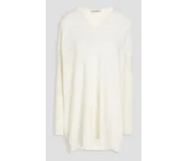 Paneled ribbed cotton and cashmere-blend sweater - White