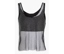 Cropped crystal-embellished mesh and jersey top - Black