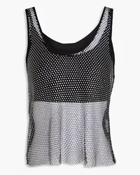 Maje Cropped crystal-embellished mesh and jersey top - Black Black