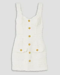 Balmain Button-embellished metallic cotton-blend bouclé mini dress - White White