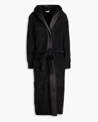 Brunello Cucinelli Belted shell-trimmed knited hooded robe - Gray Gray