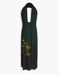 Victoria Beckham Floral-print crepe halterneck midi dress - Green Green