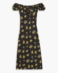 Alessandra Rich Off-the-shoulder floral-print silk-crepe maxi dress - Black Black