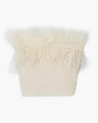 STAUD Nellie strapless cropped feather-trimmed knitted top - White White