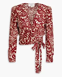 ba&sh Cropped pleated printed crepe de chine wrap blouse - Red Red