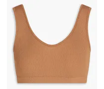 Ribbed-knit bra top - Brown