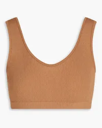 Zeynep Arcay Ribbed-knit bra top - Brown Brown