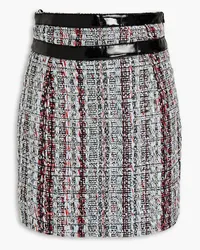 Alexandre Vauthier Faux patent leather-trimmed metallic tweed mini skirt - Blue Blue