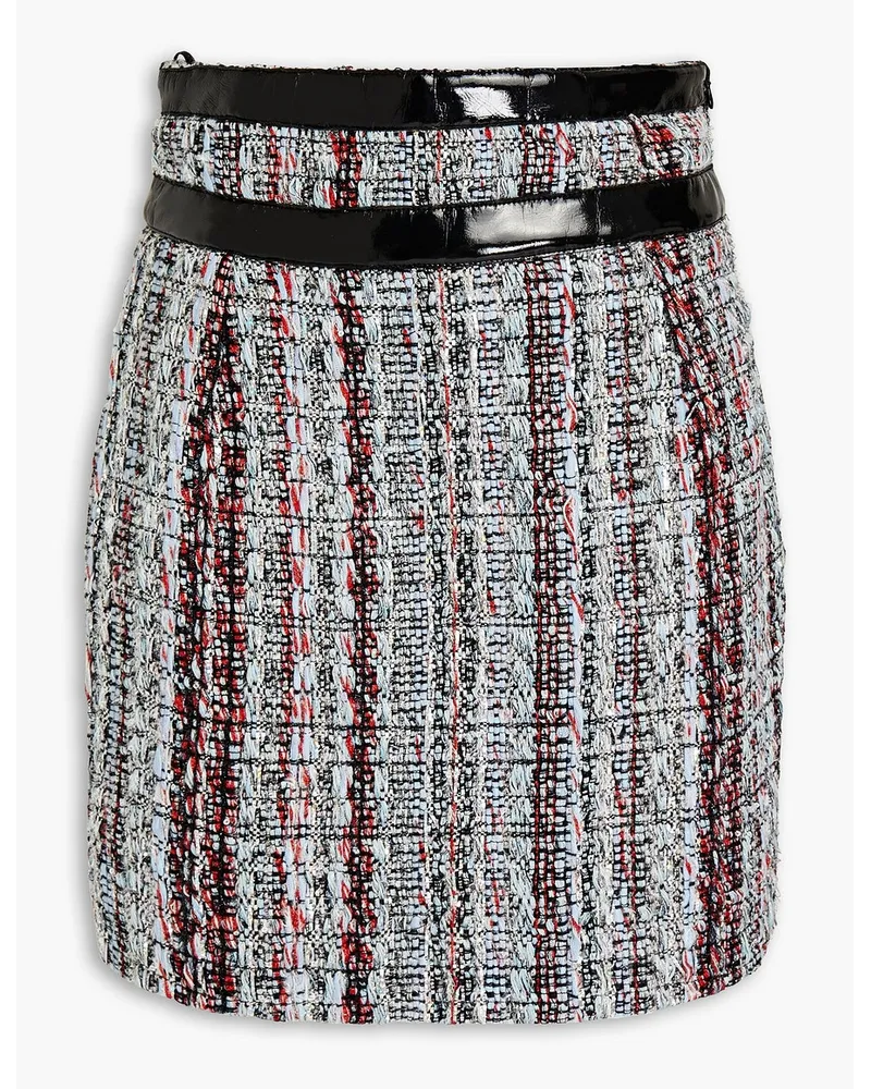 Alexandre Vauthier Faux patent leather-trimmed metallic tweed mini skirt - Blue Blue