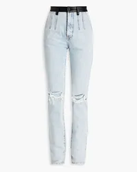 Alexander Wang Leather-trimmed distressed high-rise straight-leg jeans - Blue Blue