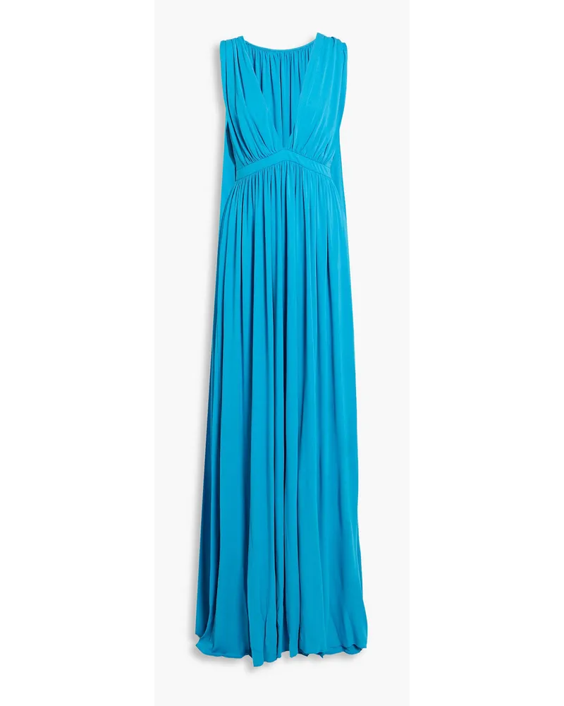 Halston Ashley cape-effect gathered jersey gown - Blue Blue