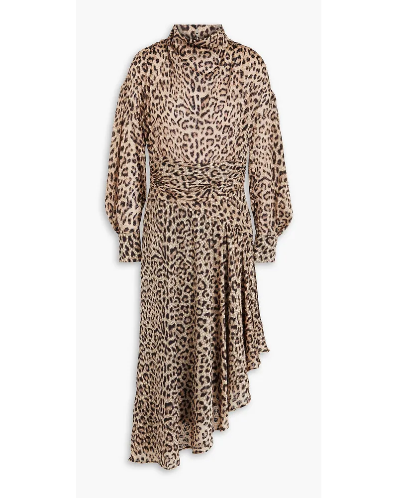 IRO Asymmetric leopard-print devoré-velvet midi dress - Animal print Animal