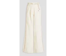 Belted cotton and linen-blend wide-leg pants - White