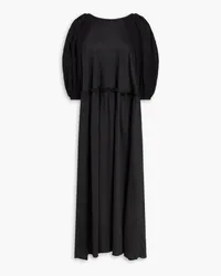 Mother of Pearl Ruffled seersucker-paneled Tencel™-blend midi dress - Black Black