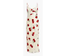 Valentine draped floral-print satin-crepe midi dress - Red