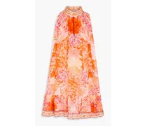 Crystal-embellished floral-print silk crepe de chine mini dress - Orange