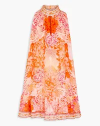 Camilla Crystal-embellished floral-print silk crepe de chine mini dress - Orange Orange