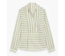 Sierra pleated striped cotton-blend blouse - Green