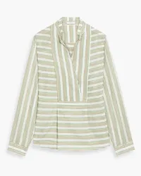 Iris & Ink Sierra pleated striped cotton-blend blouse - Green Green