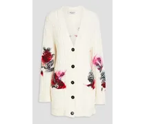 Embellished cable-knit wool-blend cardigan - White