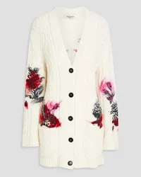 Valentino Garavani Embellished cable-knit wool-blend cardigan - White White