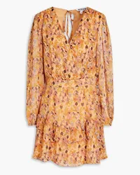 Walter Baker Mishka wrap-effect printed crepon mini dress - Orange Orange