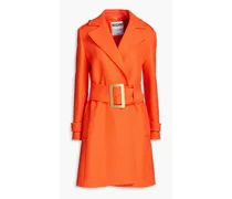 Belted wool-blend twill coat - Orange