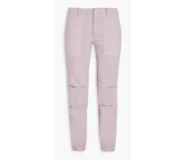 Cropped stretch-cotton twill tapered pants - Purple