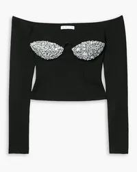 Area Off-the-shoulder crystal-embellished ponte top - Black Black