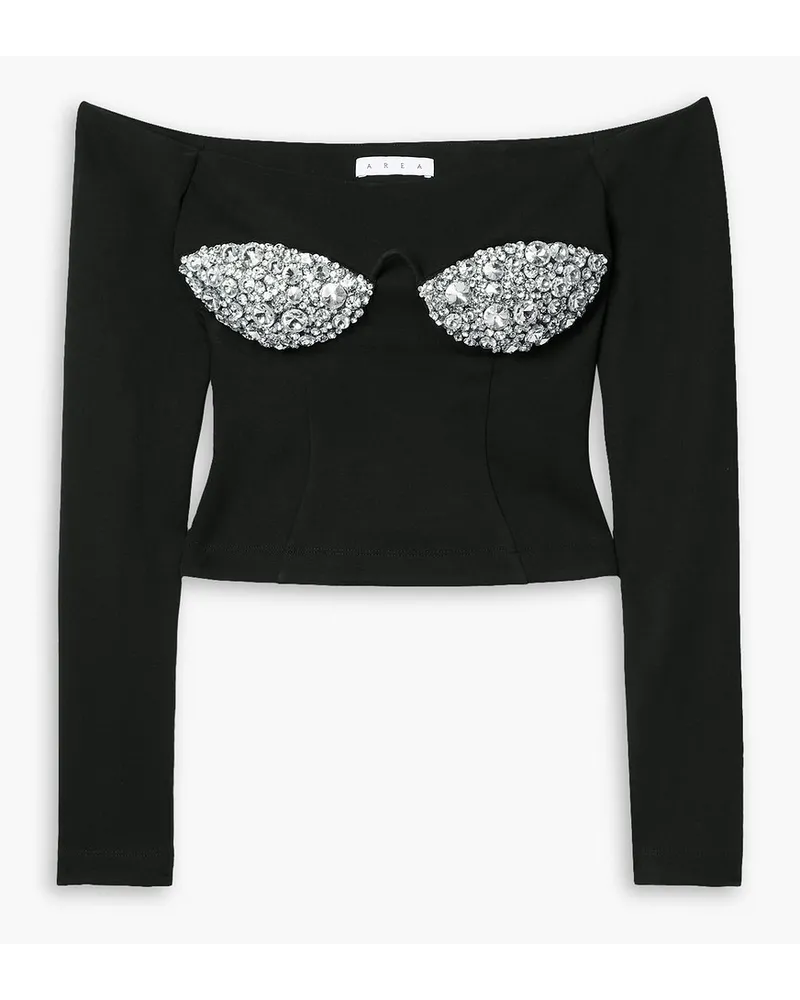 Area Off-the-shoulder crystal-embellished ponte top - Black Black