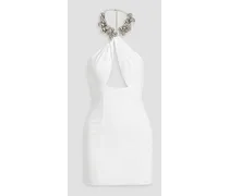 Embellished jersey halterneck mini dress - White