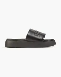 Ganni Embossed faux leather platform slides - Black Black