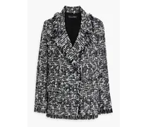 Frayed cotton-blend tweed blazer - Black