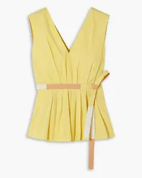 Roksanda Ilincic Mariska belted gathered cotton-poplin top - Yellow Yellow