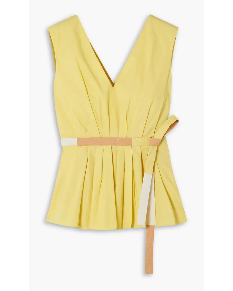 Roksanda Ilincic Mariska belted gathered cotton-poplin top - Yellow Yellow