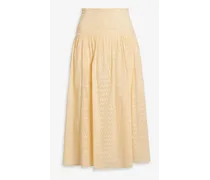 Brixerley gathered cotton-jacquard midi skirt - Orange