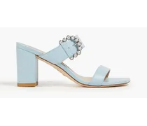 Faux pearl-embellished leather mules - Blue