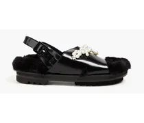 Low Trek mbellished faux fur and glossed-leather sandals - Black